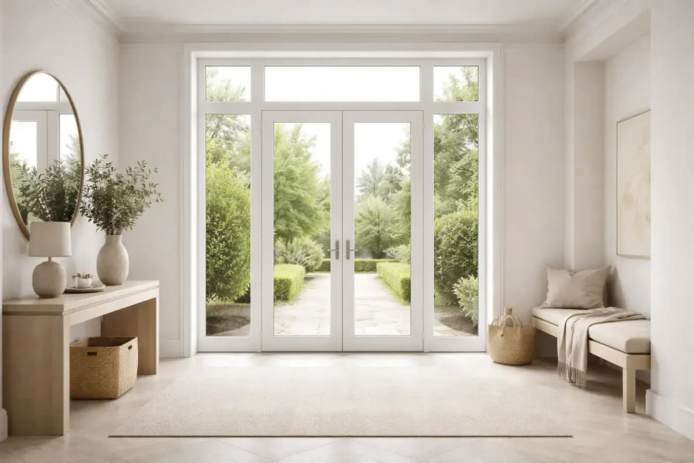 Современная ПВХ-дверь EcoOkna в светлом пространстве